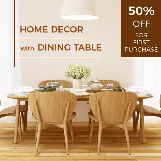 Elegant Oak Dining Table Home Decor Promotion Ad Template