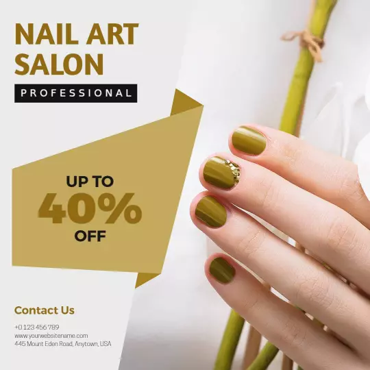 Elegant Olive Green Nail Art Promotion with Discount Offer Ad Template
