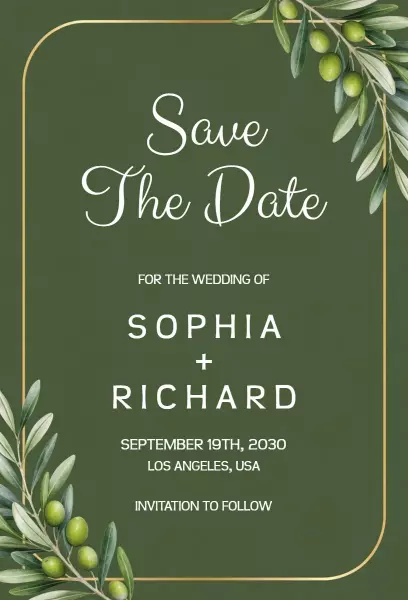 Elegant Olive Green Save The Date Wedding Invitation Template