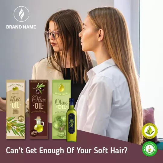 Elegant Olive Oil Hair Care Promotion for Soft Hair Ad Template