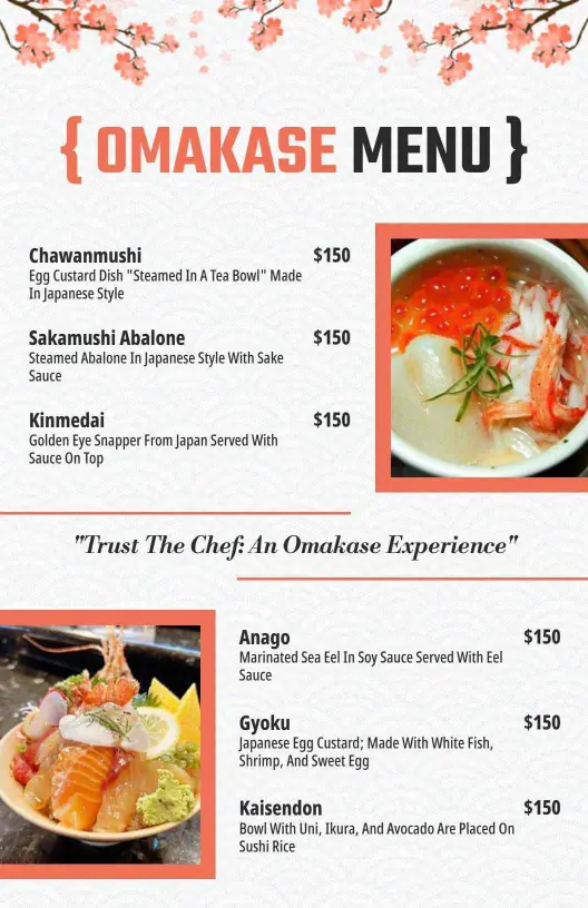 Elegant Omakase Experience Featuring Authentic Japanese Cuisine Menu Template