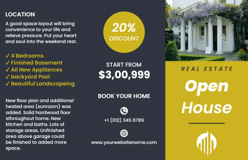 Elegant Open House 4-Bedroom Real Estate Listing Brochure Template