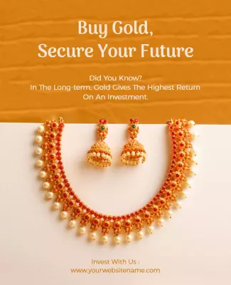 Elegant Orange Gold Investment Jewelry Promotion Poster Template