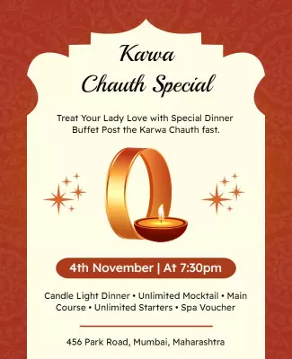 Elegant Orange Karwa Chauth Special Dinner Celebration Poster Template