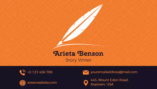 Elegant Orange Laser Cut Feather Story Writer Business Card Template