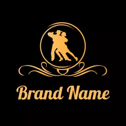 Elegant Orange Swing Dance Partners Embrace Dance Logo Template