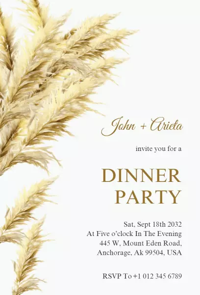 Elegant Pampas Grass Autumn Dinner Party Invitation Template