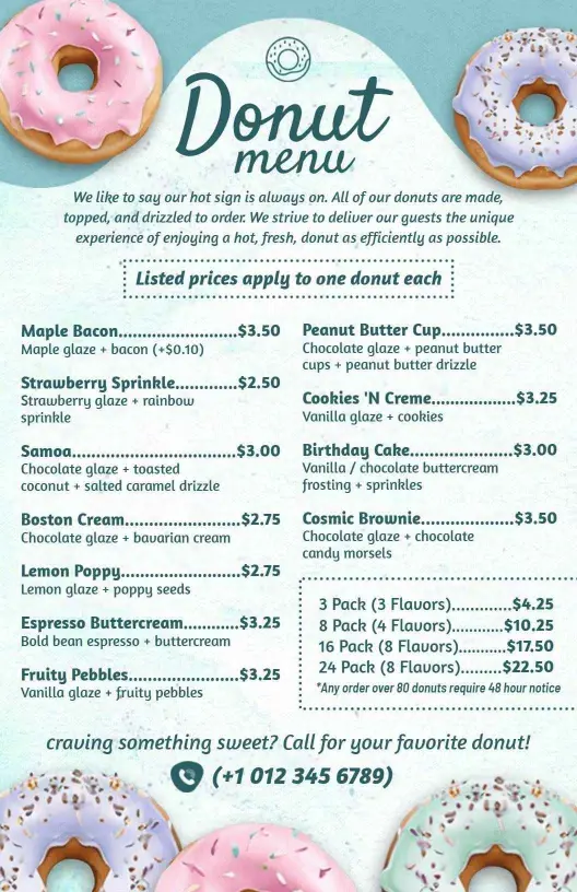 Elegant Pastel Circle Gourmet Donut Selection Menu Template