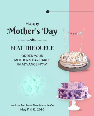 Elegant Pastel Mother's Day Cake Ordering Poster Template