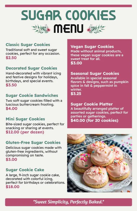 Elegant Pastel Sugar Cookie Menu Template