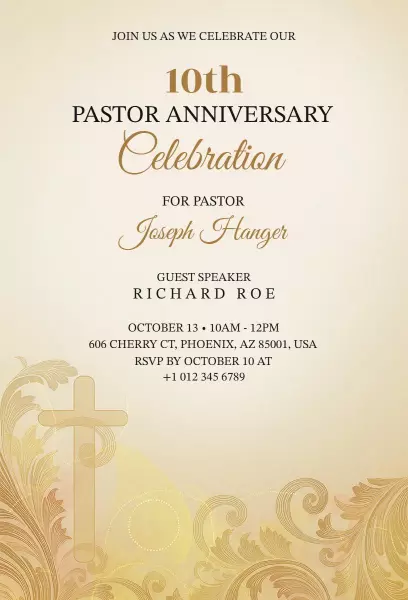Elegant Pastor Anniversary Celebration Special Invitation Template