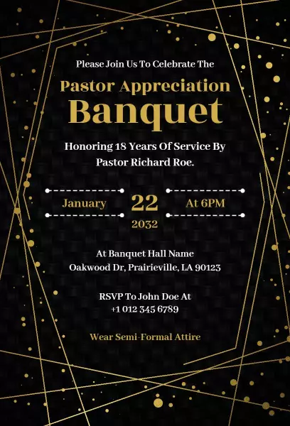 Elegant Pastor Appreciation Formal Banquet Invitation Template