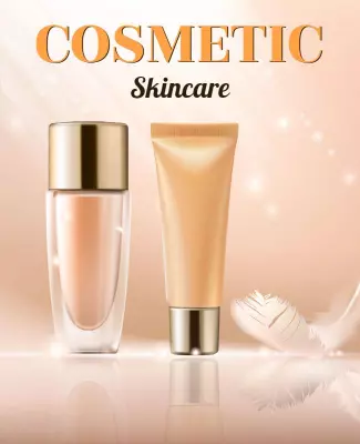 Elegant Peach Cosmetic Skincare Product Display Poster Template