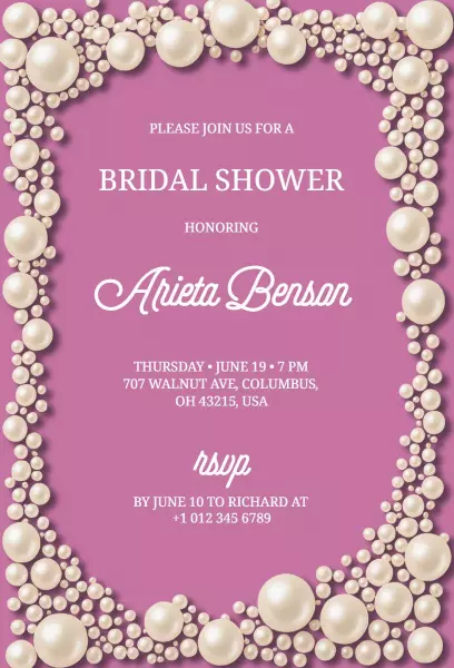 Elegant Pearl Accents Bridal Shower Invitation Template