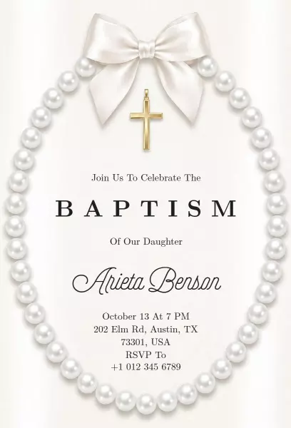 Elegant Pearl Baptism Celebration Invitation Template