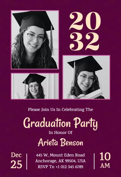 Elegant Photo Graduation Celebration Party Invitation Template