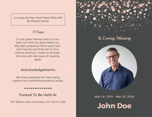 Elegant Pink and Gray Funeral Memorial Tribute Brochure Template