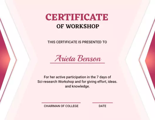 Elegant Pink and Maroon Sci-Research Workshop Certificate Template