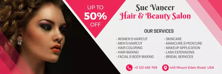 Elegant Pink and White Design for Hair Salon Services Banner Template