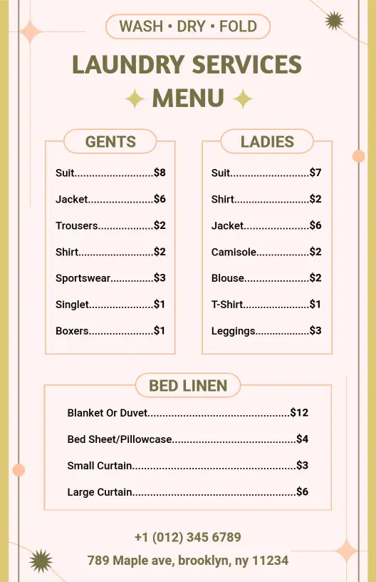 Elegant Pink and Yellow Laundry Services Menu Template