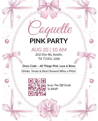 Elegant Pink Bow Coquette Theme Party Flyer Template