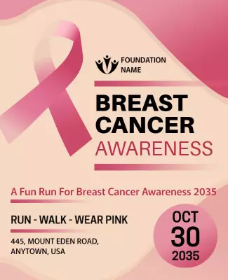 Elegant Pink Breast Cancer Awareness Fun Run Poster Template