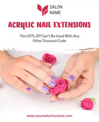 Elegant Pink Floral Acrylic Nail Extensions Promotion Poster Template