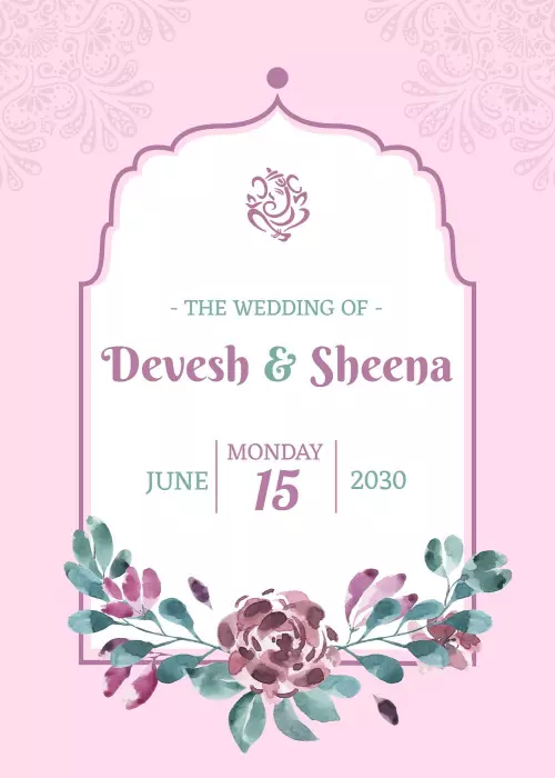 Elegant Pink Floral Indian Wedding Celebration Invitation Template