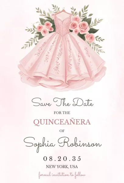 Elegant Pink Floral Quinceanera Celebration Invitation Template