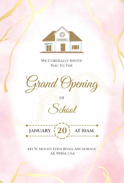 Elegant Pink Floral School Grand Opening Invitation Template