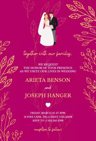 Elegant Pink Floral Wedding Celebration Invitation Template