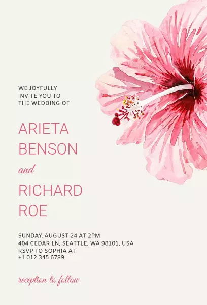 Elegant Pink Floral Wedding Ceremony Invitation Template