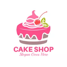 Elegant Pink Frosted Cake with Cherry Design Logo Template