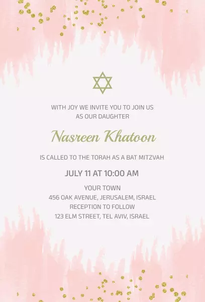 Elegant Pink Gold Bat Mitzvah Celebration Invitation Template