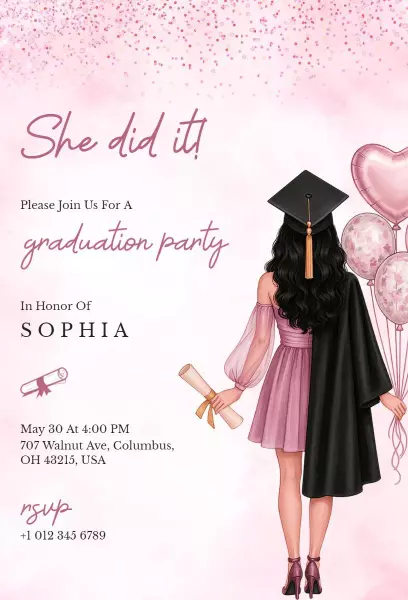 Elegant Pink Graduation Celebration Party Invitation Template