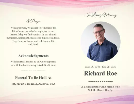 Elegant Pink In Loving Memory Funeral Program Brochure Template