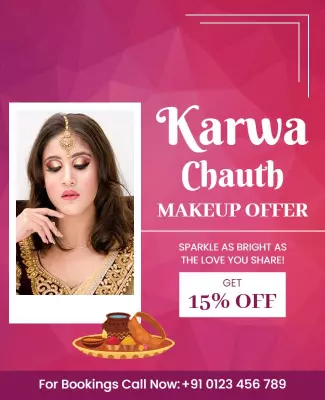 Elegant Pink Karwa Chauth Makeup Offer Poster Template