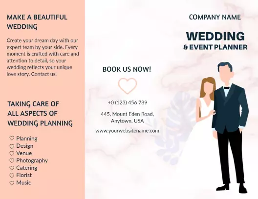 Elegant Pink Marble Wedding Planning Services Brochure Template
