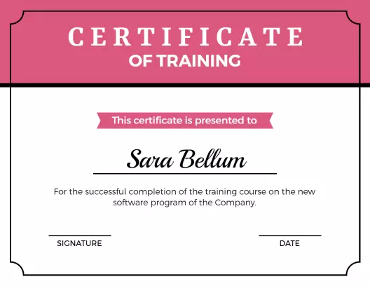Elegant Pink Modern Training Course Completion Certificate Template