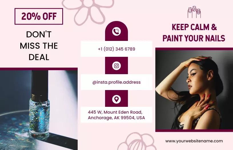 Elegant Pink Nail Art Promotion and Discount Brochure Template