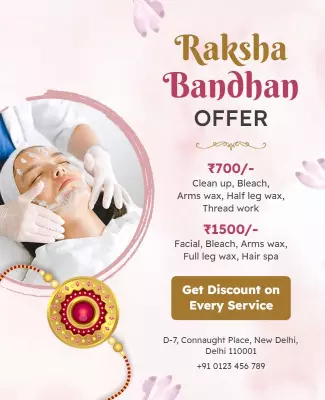 Elegant Pink Raksha Bandhan Beauty Service Offer Poster Template