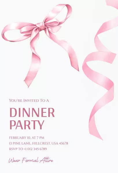 Elegant Pink Ribbon Themed Dinner Party Invitation Template