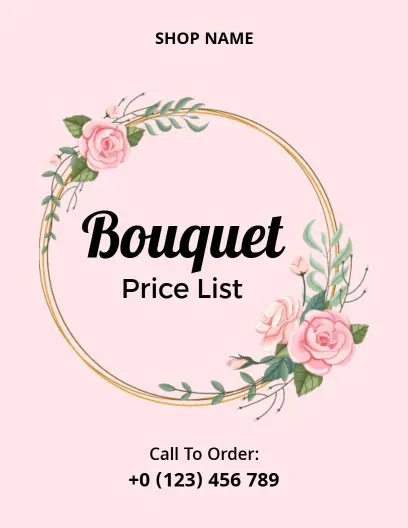 Elegant Pink Rose-Themed Bouquet Price List Template