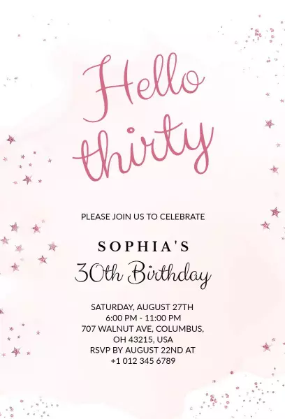 Elegant Pink Sparkle 30th Birthday Celebration Invitation Template