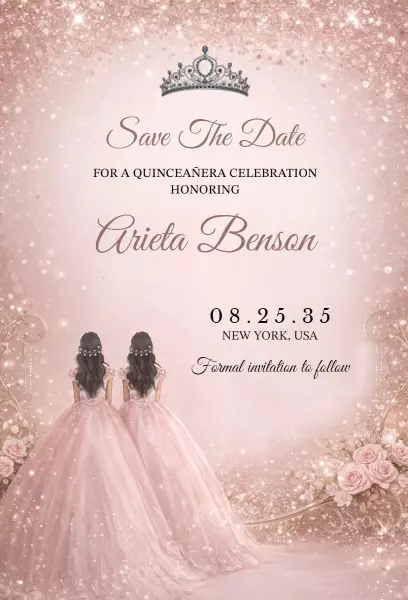 Elegant Pink Sparkling Quinceanera Celebration Invitation Template