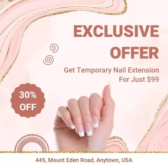 Elegant Pink Temporary Nail Extension Offer Ad Template