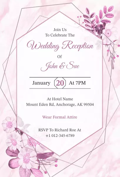 Elegant Pink Wedding Reception Celebration Invitation Template