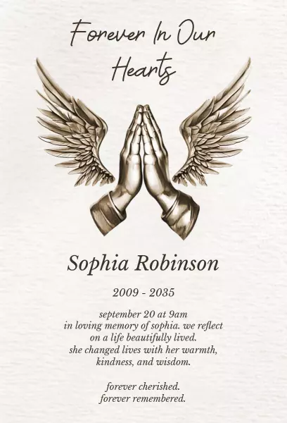 Elegant Praying Hands Memorial Service Funeral Invitation Template