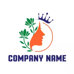 Elegant Princess Profile Surrounded by Nature Elements Logo Template