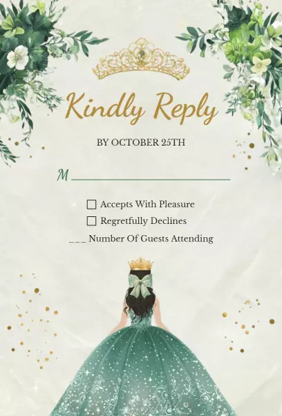 Elegant Princess Themed RSVP Reply Card Invitation Template